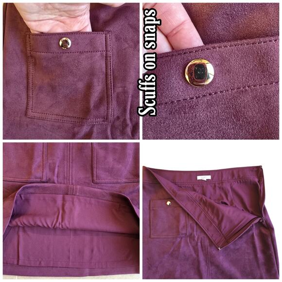 Microfiber Skirt LOFT Size 8 Stretch Faux Suede Burgundy Wine Solid Pockets - Picture 4 of 5